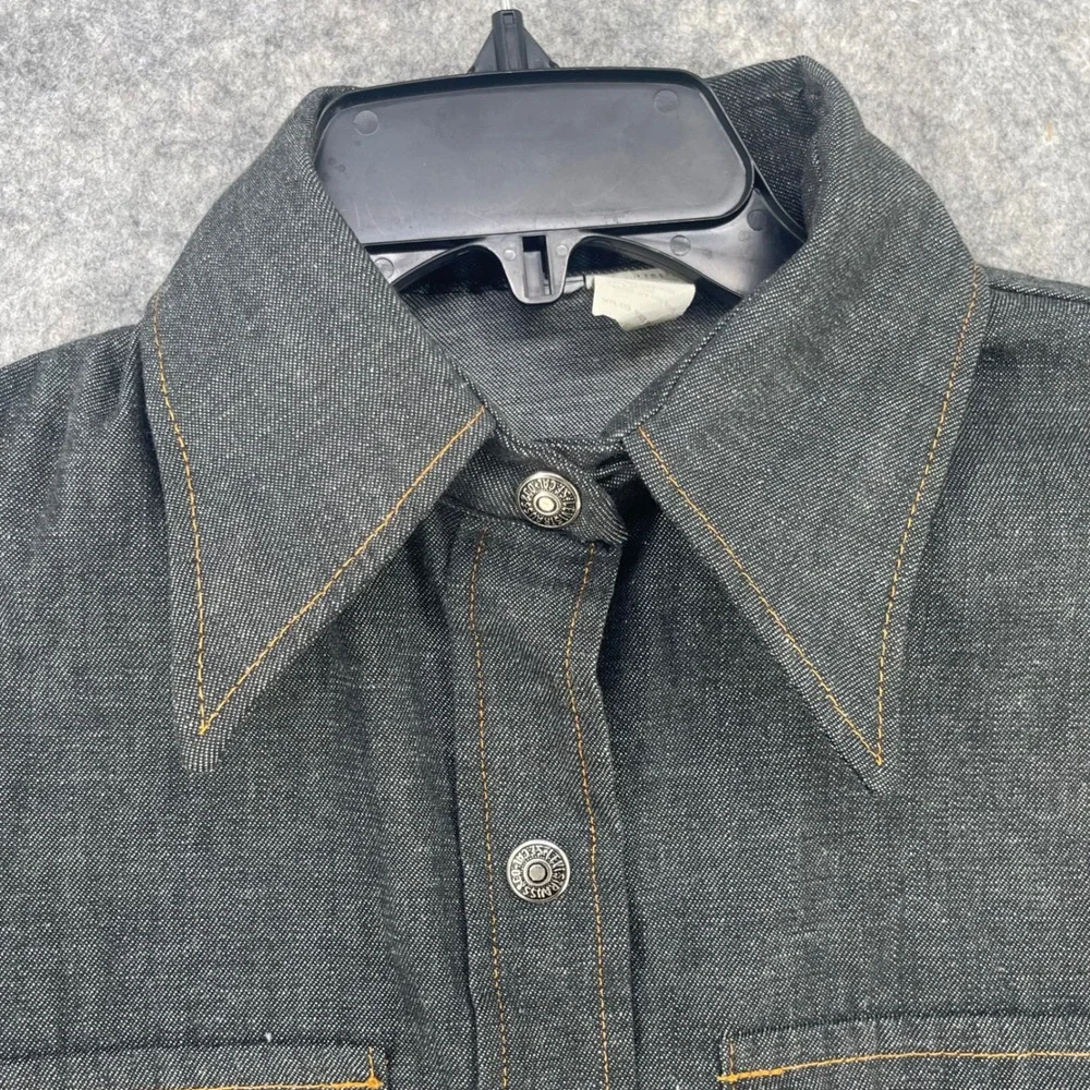 VTG Levis 70 Orange Tab Denim Shirt Men Small Gray Western Metal Snap Button USA